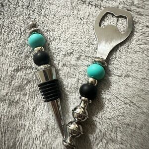Silver and Turquoise Wine Stopper and Bottle Opener Set